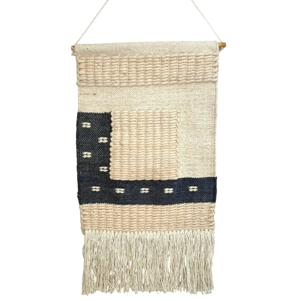 Boho wall tapestry cream gold navy blue
